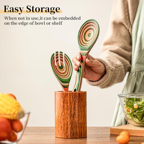Pakkawood Wooden Salad Server Set (Green)
