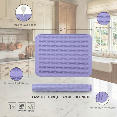 Silicone Dish Drying Mat for Multiple Usage (Light Purple / 24"L x 18"W)