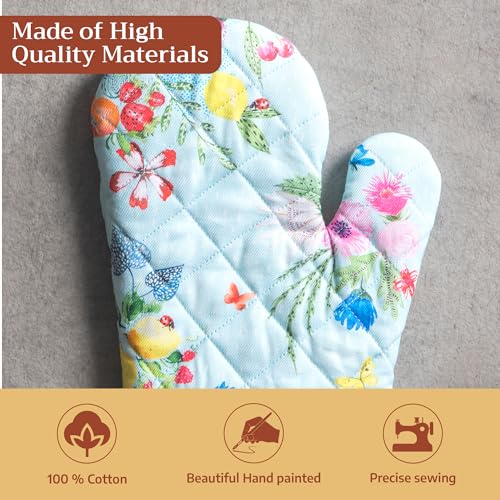 Maison d'Hermine Oven Gloves 100% Cotton Oven Mitt (093 - Jardin D'ete - Mint / 7.5" x 13" (Oven Mitt))