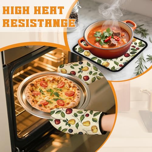 Retro Fruit Oven Mitts and Pot Holders Set (4 Count)