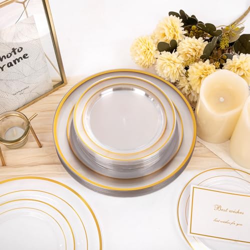 200 Pcs Clear Gold Plastic Plates (Clear Gold / 200 Pcs)