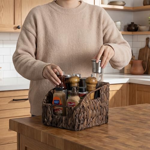 Pantry Baskets for Organizing (Dark Brown(Water Hyacinth) / 2x 8½"L x 10"W x 7½"H)