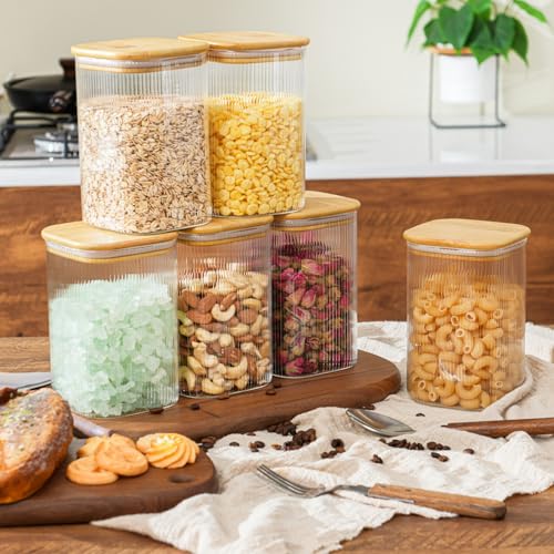 37oz 1.2Qt Square Glass Storage Containers with Lids 4 (37oz*4(Striped))