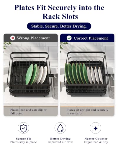 Dish Drying Rack for Kitchen Counter (Black / 12''W x 15.5''L - 1 Tier)