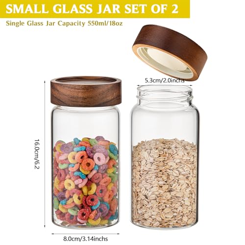 18 OZ Glass Coffee Jars with Top Screw Lid Ground Sugar Spice Herb Container Clear Glass Jar Round Food Storage Canister for Pantry Tea Coffee Bean Spice Cookies Salts (2×550ml(18oz))