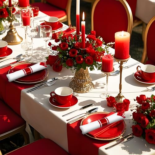 400PCS Pre Rolled Red Plastic Silverware Sets Heavy Duty for Wedding (Red - Classic)