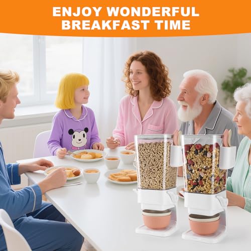 Cereal Dispenser Countertop 2 Pack with Bowls Spoons Cutlery Box (White)