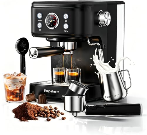 04E 20 Bar Espresso Machine with Milk Frother Steam 1100W Black (Classic-Matte Black)