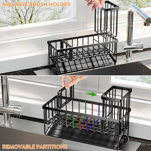 Extra Large Kitchen Sink Caddy Organzier with High Brush Holder