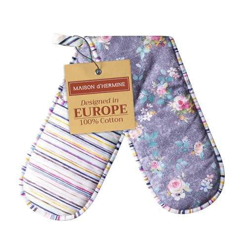 Double Oven Mitts 100% Cotton Double Oven Glove (118 - Sweet Rose Lavender / 7" x 35" (Double Oven Mitt))