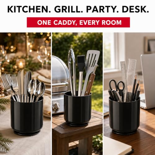 Plastic Extra Large Kitchen Rotating Black Utensil Holder Countertop Caddy (Caviar Black)