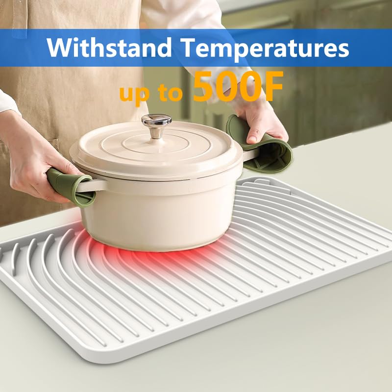 Dish drying mats for kitchen counter (18"×12" / White)