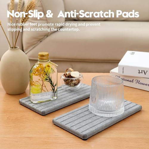 2PCS Instant Dry Diatomite Stone Counter Makeup Tray Organizer (2pcs - 8"x 3.8" - Light Gray)