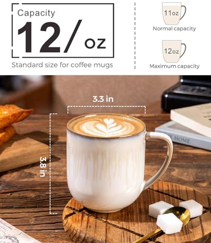 12OZ Ceramic Coffee Mugs Set of 6 (reactive glaze-Dusk Snow Amber / set of 6)