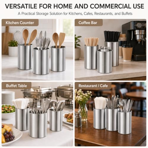 3 Pack Large Stainless Steel Utensil Holders (Silver)