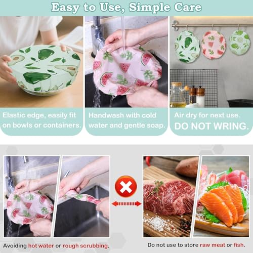 5Pcs Reusable Beeswax Elastic Bowl Covers for Bread Proofing and Food Cover (Colored Fruit)