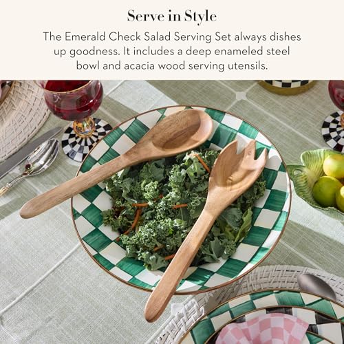 Enamel Salad Serving Set (Emerald Check)