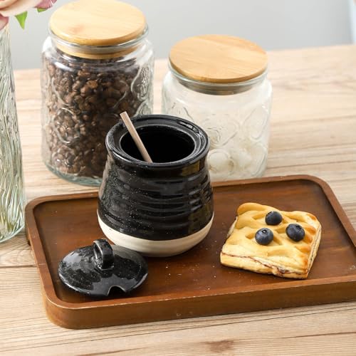 Ceramic 12 Ounce Honey Jar and Dipper Set (Black)