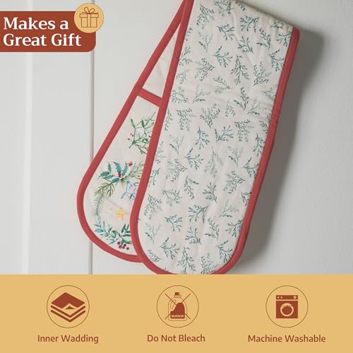 Double Oven Mitts 100% Cotton Double Oven Glove (100 - Holly Time / 7" x 35" (Double Oven Mitt))