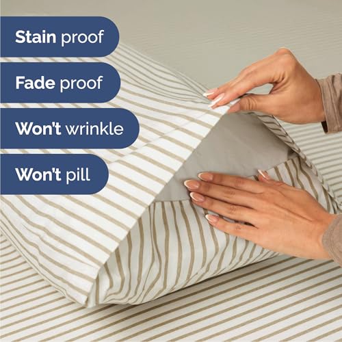 Cal King Size 4 Piece Sheet Set (44 - Beige Stripes 2 / California King)
