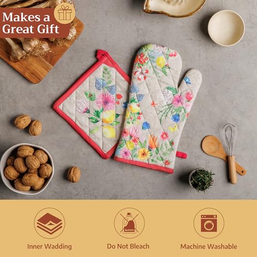 Pot Holders 100% Cotton Potholders (105 - Jardin D'ete - Fog / 8" x 8" (Pot Holder Pack of 1))