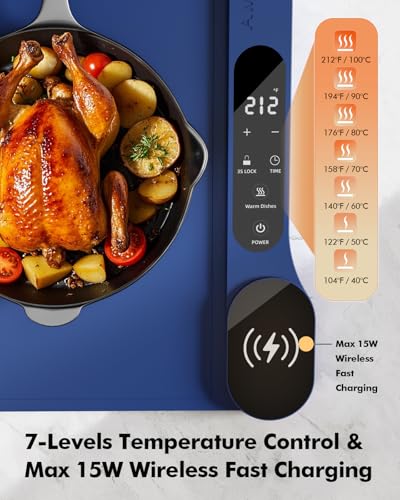New Food Warming Mat with Wireless Charger (Blue / 34x15 Inch)