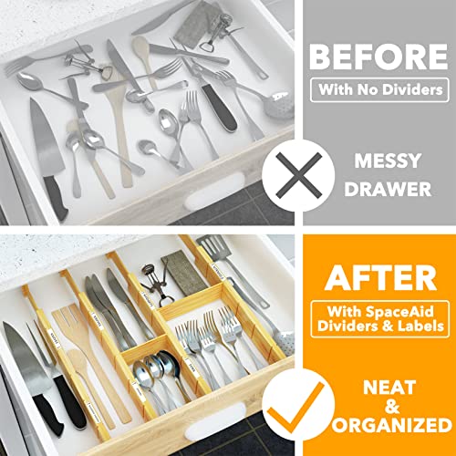 Bamboo Drawer Dividers with Inserts and Labels (2.35''H, 17''-22''L, 4 Dividers / NATURAL)