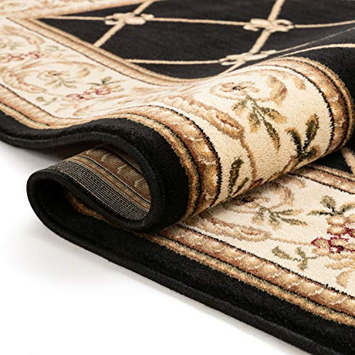 Timeless Collection Fleur De Lis Black 6x9 Luxurious Traditional French Aubusson Oriental Area Rug Perfect for Living Room Bedroom or Dining Room Easy (6'7" x 9'3" (Rectangular) / Black)