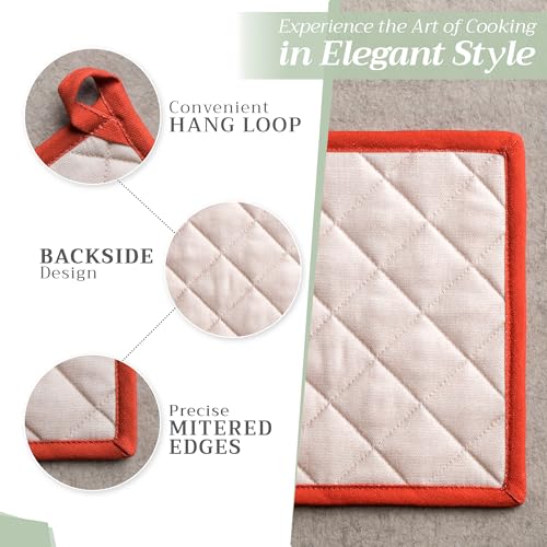 100% Cotton Oven Mitt & Pot Holder Set (096 - Potiron / 7.5" x 13" & 8" x 8" (Oven Mitt & Pot Holder))