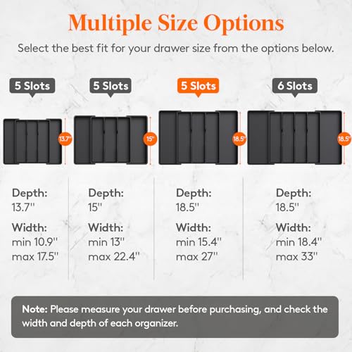 Utensil Organizer for Kitchen Drawers (Black / XL(16-28''W x 18.5''D))