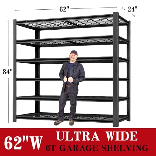 6 Tier Heavy Duty Garage Shelving (6T 62" W x 24" D x 84" H)
