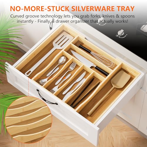 Expandable Bamboo Drawer Organizer Cutlery 6 (6-8 Slots)