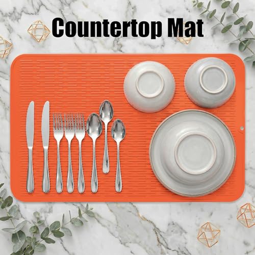 Silicone Dish Drying Mat for Multiple Usage (Orange / 28"L x 18"W)