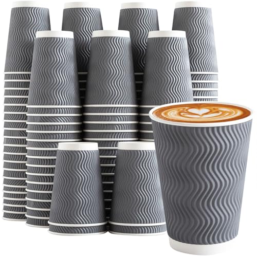 120 Pack 12 oz Coffee Cups Disposable Insulated Paper Cup Gray (Gray / 12 oz-120)