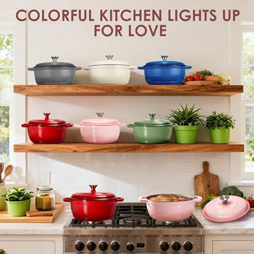 Cast Iron Dutch Oven Pot With Lid (Pink)