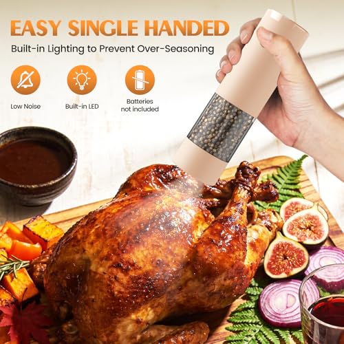 Electric Salt and Pepper Grinder Set Automatic Battery Pepper Mill Shakers Adjustable Coarseness Upgraded Larger Capacity with Led Home and Kitchen Appliances Birthday Gifts for Women Mom (Orange)