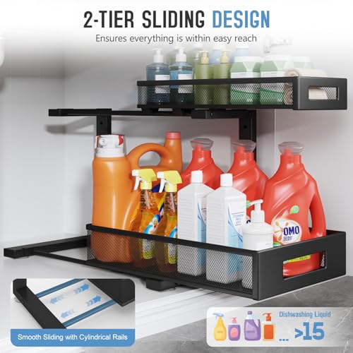 2 Pack 17IN Depth Under Sink Storage Organizer (Black / 2 Pack-17"Dx11.4"-16.14"H)