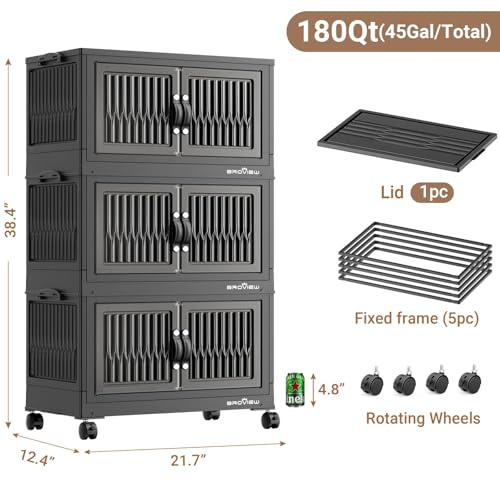 180Qt Stackable Storage Bins with Lid (Black / 60QT-3Pack)