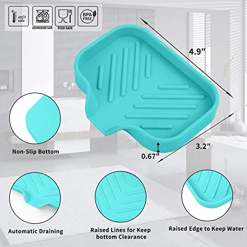 Silicone Soap Dish with Drain Spout (Mint / S(4.9"×3.2"))