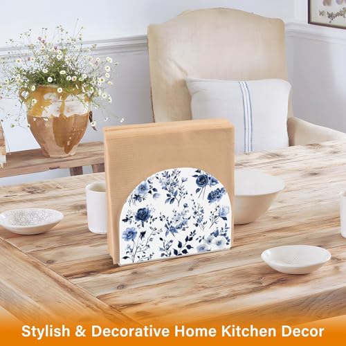 Blue White Porcelain Flower Napkin Holder for Table Paper Napkins Holder Acrylic Tissue Dispenser Kitchen Dining Room Bathroom Party Car Decor (NH065 / 4.1x4.9x1.97in)
