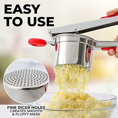 Premium Large 15oz Potato Ricer (Fixed Disc / Red & Silver)