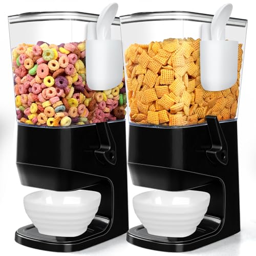 Cereal Dispenser Countertop Wath Bowls and Spoons（Black 2 pack ） (3.5Qt & Black & 2pack)