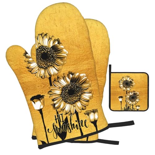 Sunflower Oven Mitts and Pot Holders Set of 3 Gold Oven Glove (Sunflower)
