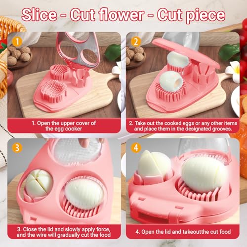 Multi Use Heavy Duty Egg Slicer 3 Modes (1 Pack Pink Stainless Steel Egg Slicer)