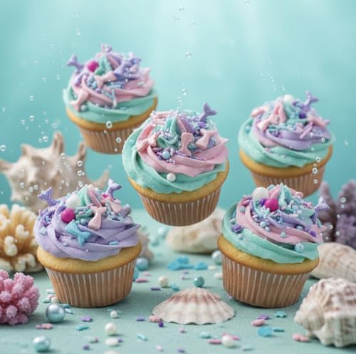Sprinkles Edible Cake and Cupcake Sprinkles with Assorted Shapes and Sizes for Parties (Mermaid)