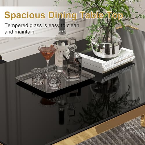 63'' Modern Glass Dining Table for 4 (Gold-black / Rectangle-62.99" L x 35.43" W x 29.53" H)