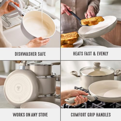 16pc Ceramic Nonstick Pots & Pans Cookware Set (16 Piece Cookware Set / Bloom / Taupe)
