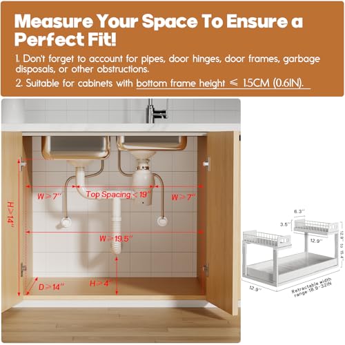 1 Pack-19"-32"W Expandable Under Sink Organizer With Upgrade Ball-Bearing Slide,2-Tier Pull Out Under Cabinet Organizer Height Adjustable,Not Suitable For Cabinets With Partitions In The Middle (1 Pack-19"-32"W / White)