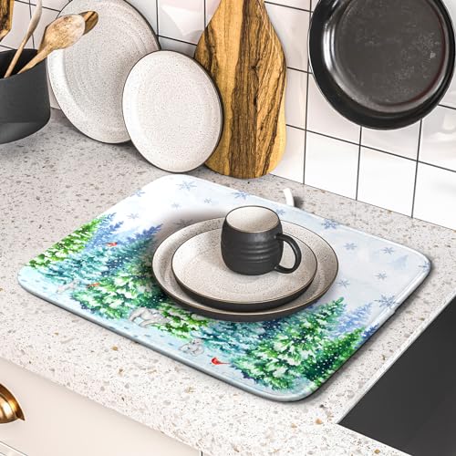 Winter Bear Bird Dish Drying Mat (DMS919WBirdM / 18" x 16")
