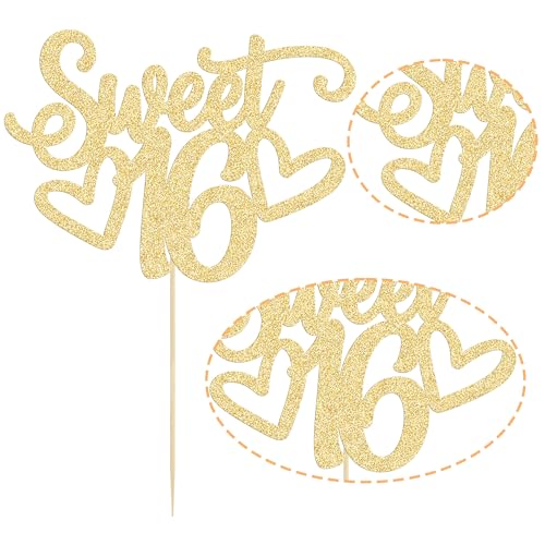 1Pc Sweet Teenager 16 Cake Topper Glitter 16th Birthday Cake Pick for Cheers to 16 Years Old 16th Birthday Party Cake Decorations Supplies Gold (Gold 1pc-teenager)